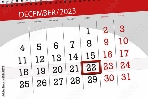 Calendar 2023, deadline, day, month, page, organizer, date, December, friday, number 22 photo