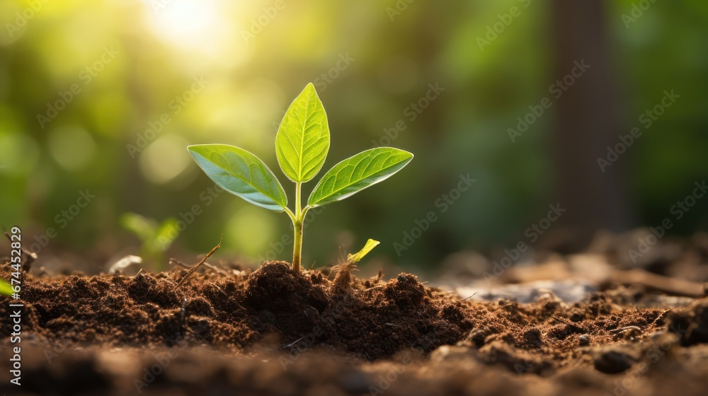 Foliage sprouting from the forest floor with a blurred scene behind. Foliage sprouting from the forest floor with a blurred scene behind.