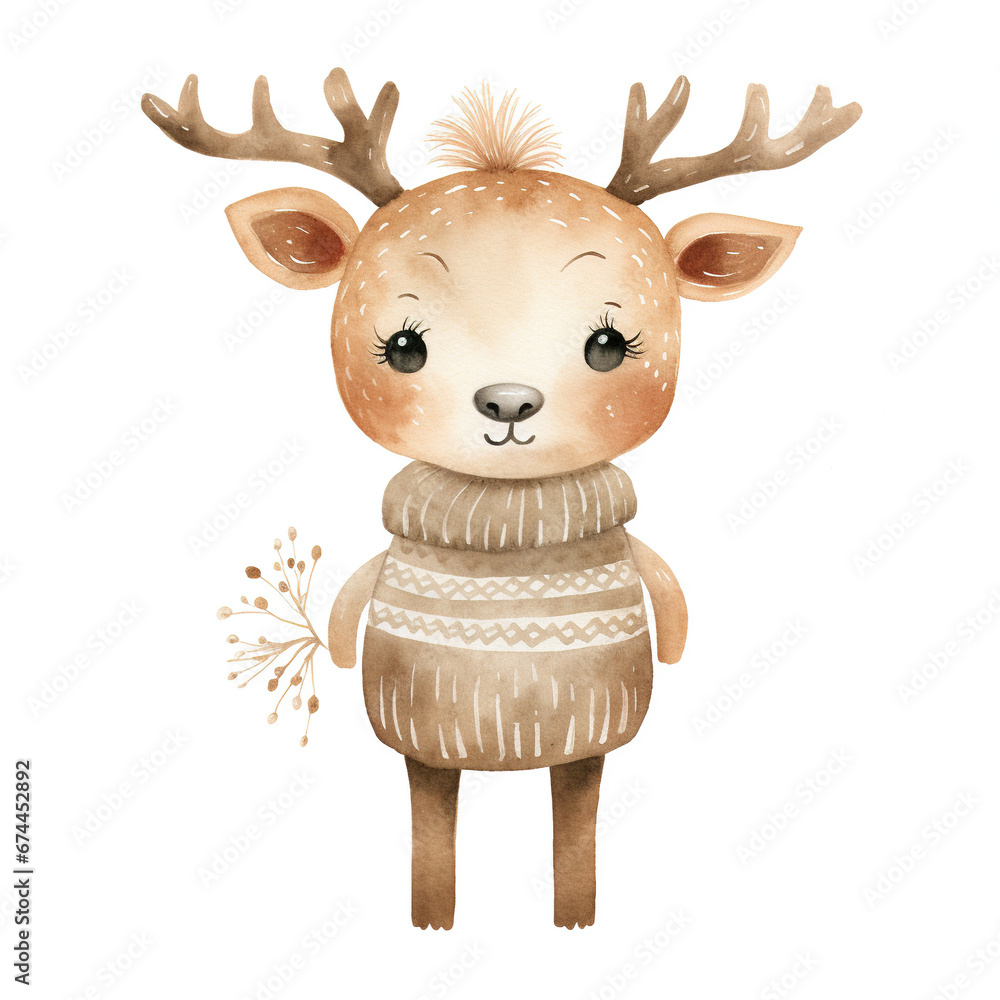Watercolor Cute Christmas Reindeer Watercolor Cute Christmas Reindeer