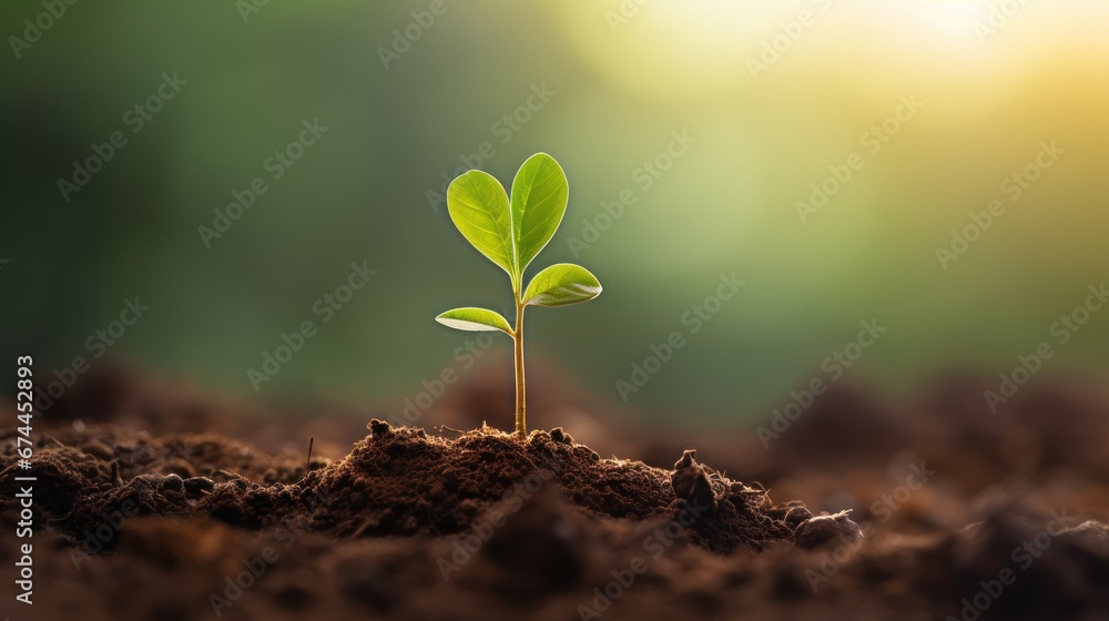 Plants growing from the soil in the forest with a blurred background. Plants growing from the soil in the forest with a blurred background.