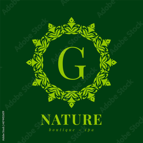 letter G nature border wreath initial logo for boutique spa and beauty wellness