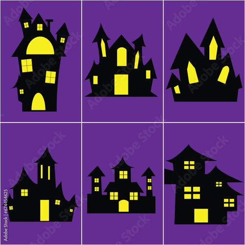 haunted house silhouette collection. scary halloween house bundle set.