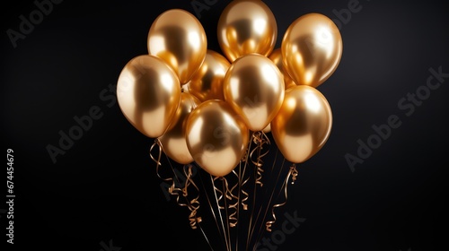 A Bunch of Gold Balloons Against a Black Wall Background.
