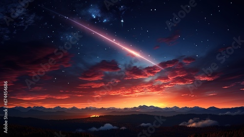 A Fiery Meteor Bursts, Illuminating the Night Sky.