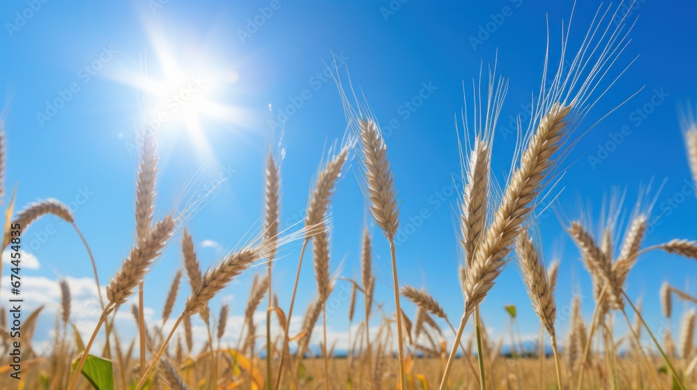 Under the Radiant Sun, Glorious Wheat Fields Shine with Golden Grains.