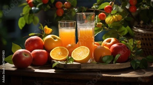 Freshly Blended Apple-Orange Juice with Whole Fruits.