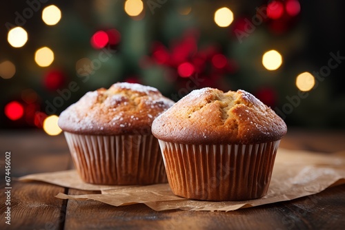 Christmas muffins with bokeh background