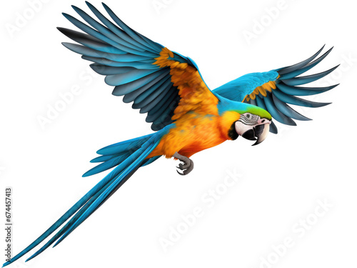 blue and yellow macaw isolated on transparent background 