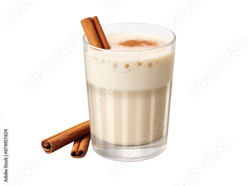 Eggnog with cinnamon stick isolated on transparent background 