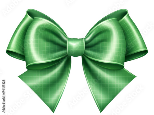 green ribbon bow isolated on transparent background