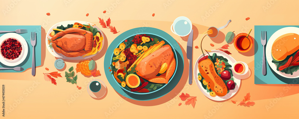 Flat Lay View illustration of Thanksgiving and Autumn decoration concept Flat Lay View illustration of Thanksgiving and Autumn decoration concept