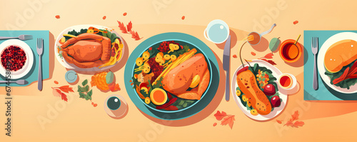Flat Lay View illustration of Thanksgiving and Autumn decoration concept