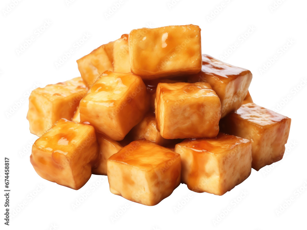 Marinated tofu cubes isolated on transparent background Marinated tofu cubes isolated on transparent background