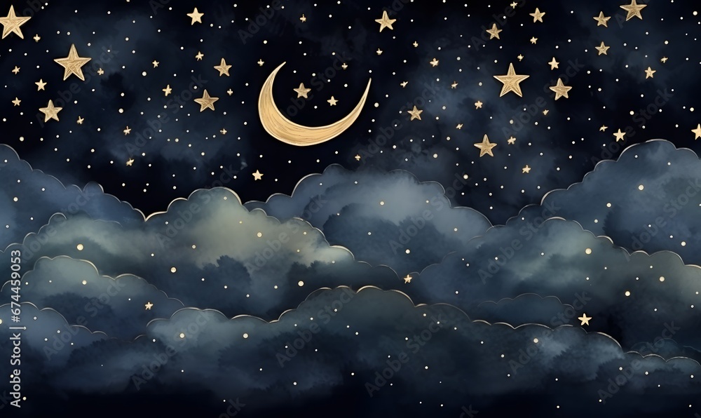 night sky with stars and clouds,Generative Ai night sky with stars and clouds,Generative Ai