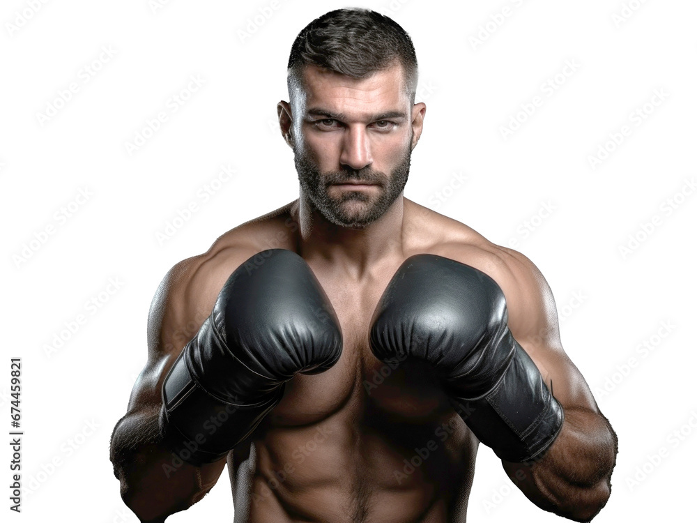 portrait of a young boxer isolated on transparent background