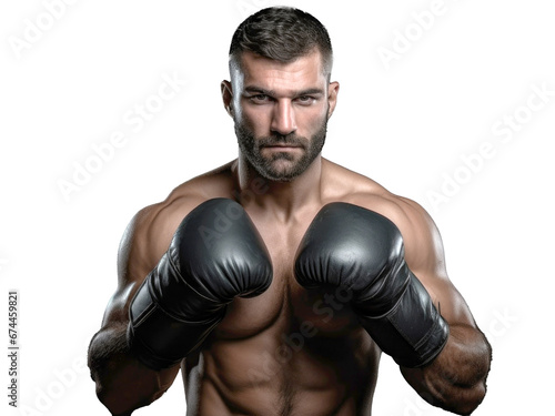 portrait of a young boxer isolated on transparent background