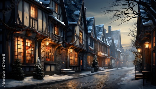 Panorama of a street in the winter in the city at night © Iman