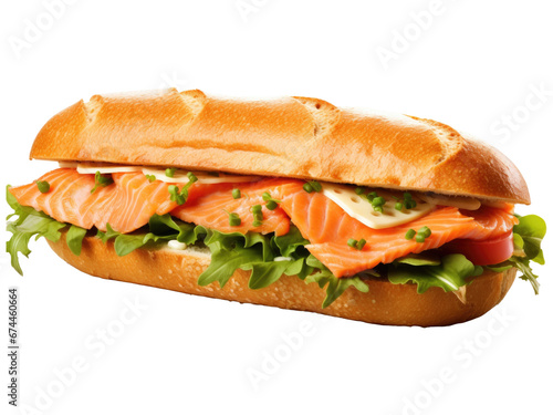 Salmon fillet sandwich isolated on transparent background 