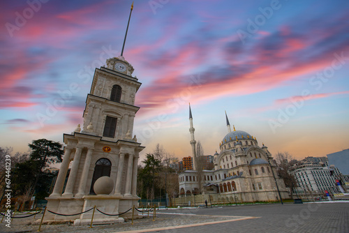 Nusretiye Mosque and Tophane Clock Tower, Cihangir District and streets. Türkiye istanbul beyoğlu 4 May 2023 photo