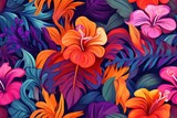 seamless pattern with multicolored tropical flowers
