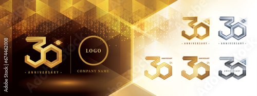 30th Anniversary logotype design, Thirty years anniversary celebration. Abstract Hexagon Infinity logo, 30 Years Logo golden for celebration event, photo