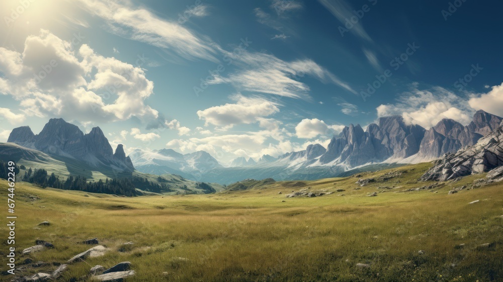 Fototapeta premium spectacular mountain landscape with showy peaks on the horizon