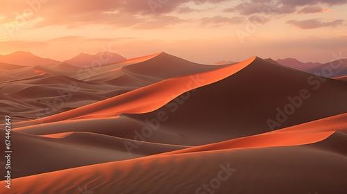 Dunes in the Sahara desert at sunset. 3d render illustration