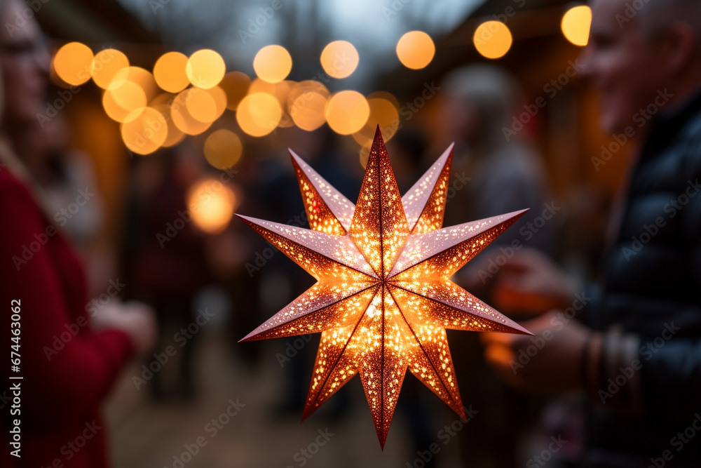 joy and symbolism of Christmas star, with its warm glow guiding way to festive scene of 