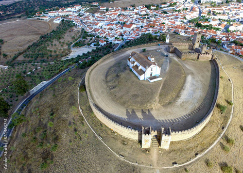 Aerial view of Arraiolos Castle and the Jesus do Passos church in Arraiolos, Evora district, Portugal. photo