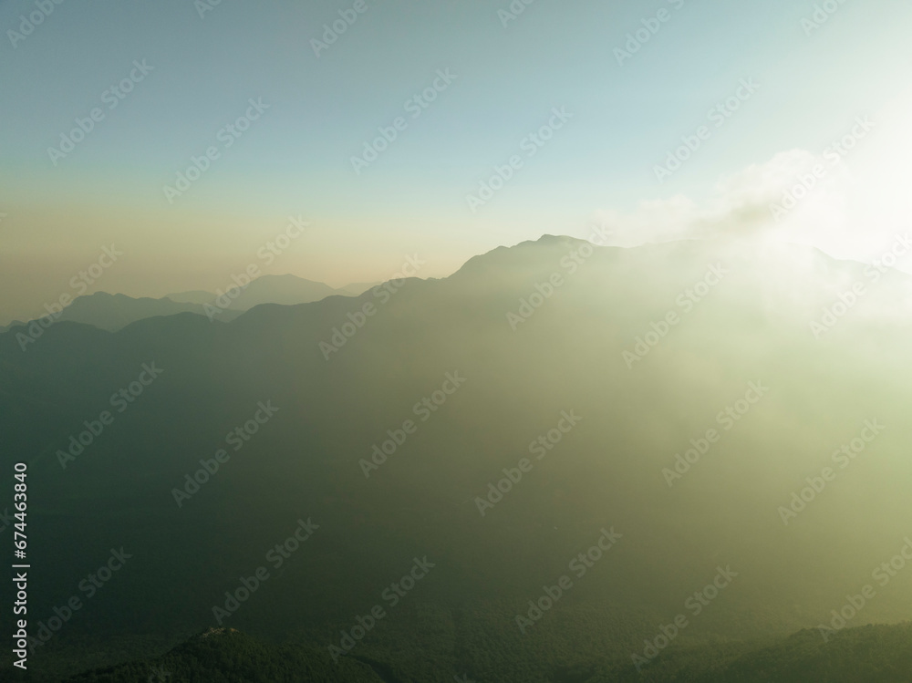 Aerial view of a mountain landscape from Ripe della Falconara lookout on Mount Terminio, Serino, Campania, Avellino, Italy. Aerial view of a mountain landscape from Ripe della Falconara lookout on Mount Terminio, Serino, Campania, Avellino, Italy.