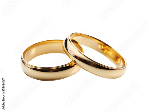 Golden wedding rings isolated on transparent white background