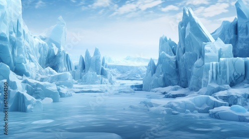 realistic abstract 3D frozen ice rock blocks background, copy space, 16:9 © Christian