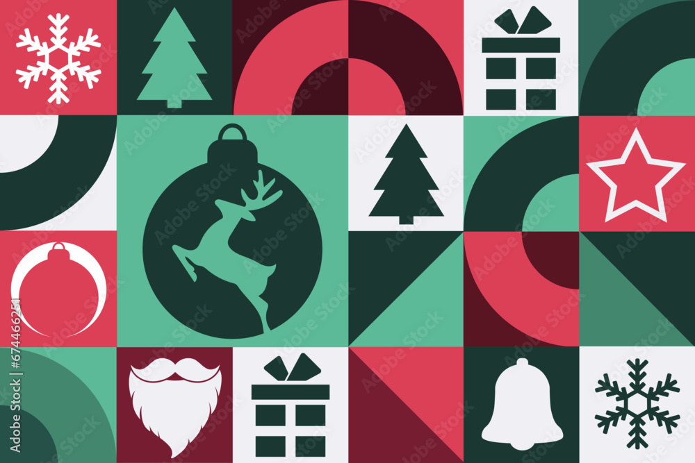 Obraz premium Merry Christmas and Happy New Year. Seamless geometric pattern. Template for background, banner, card, poster. Vector EPS10 illustration.