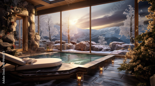 An indoor pool in a spa hotel in winter photo