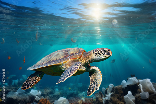 Plastic pollution in sea turtles is an environmental problem © wendi