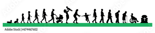 Life cycles of woman from birth to death vector graphic infographic silhouette. 