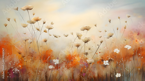 Autumn Meadow Dreamscape, Various Flower Plants in Nature, abstract landscape art, drawing, generative ai