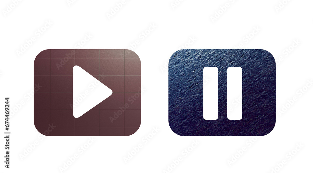 pause and play icon symbol blue and brown with stone texture