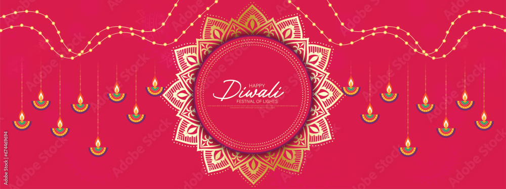 Happy Diwali - festival of lights colorful banner template design with decorative diya lamp. Happy Diwali - festival of lights colorful banner template design with decorative diya lamp.