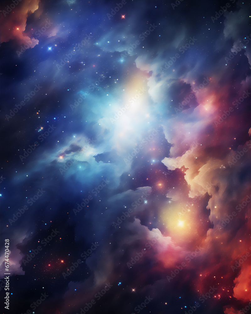 Fototapeta premium universe landscape full of shining and glowing stars and colorful nebula, hyper realistic, dramatic light and shadows,
