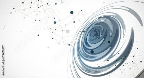 Abstract background of water waves with plexus effect. Handmade vector art.