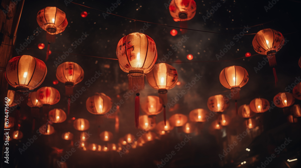 Chinese paper lanterns in the night sky Chinese paper lanterns in the night sky