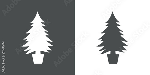 Tiempo de Navidad. Logo con silueta de árbol de navidad tipo pino o abeto en tiesto para su uso en invitaciones y felicitaciones