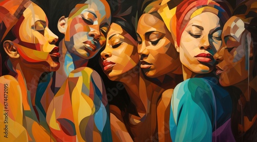 Art, Painting, Portraits, Women, Colorful, Abstract, Faces, Beauty, Diversity, Expression, Cubism, Modern, unity