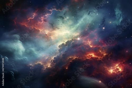 Photorealistic vibrant nebula with intricate details and colors.