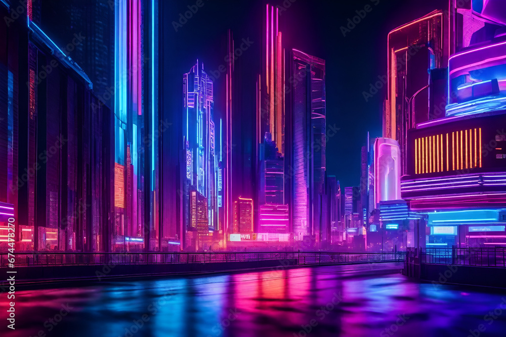 Futuristic Cybernetic Cityscape with Tall Buildings