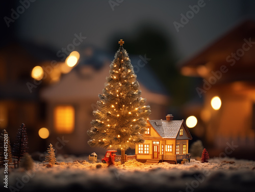 Christmas festive miniature winter scene - blur background