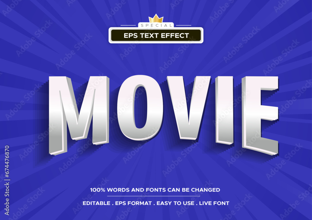 Obraz premium Movie text effect template design with 3d style use for business brand and logo