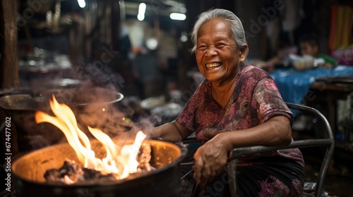 smile of female street vendor in Thailand.
