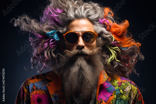Man with long beard and long beard wearing sunglasses. photo